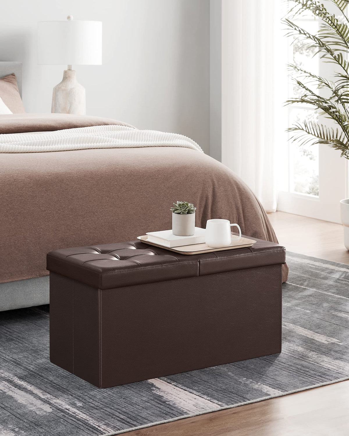 30 Inches Folding Storage Ottoman Bench with Flipping Lid