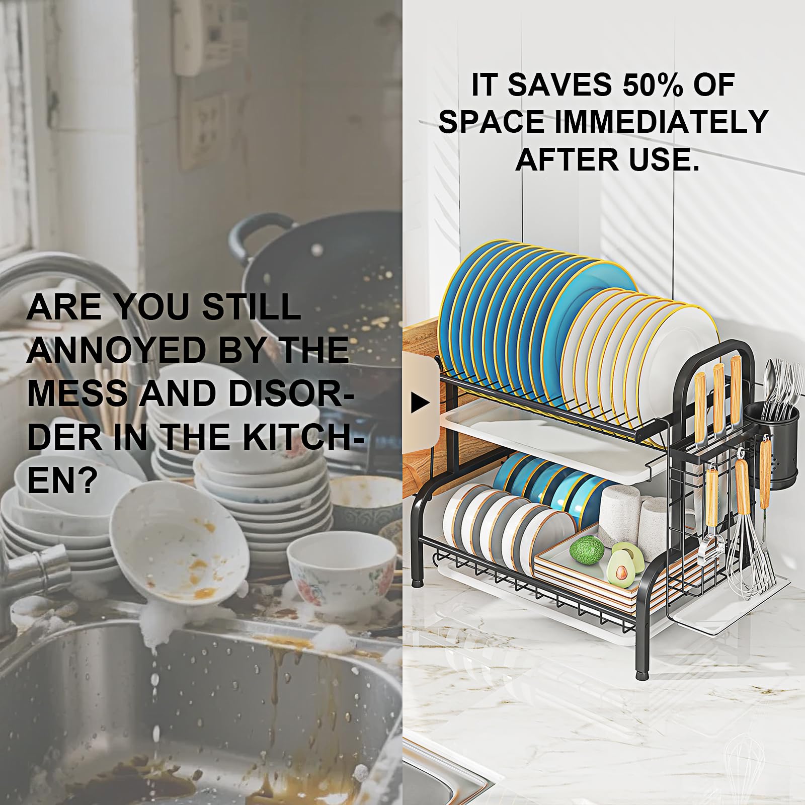 2 Tier Stainless Steel Dish Drying Rack with Drainboard