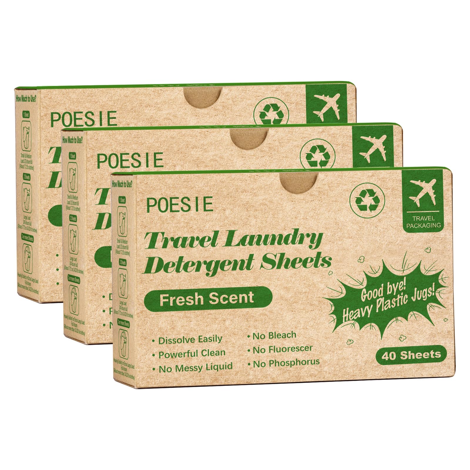 Travel Liquidless Laundry Detergent Sheets Portable Laundry Strips Travel Dorm Home Fresh Scent 3 Box Total 120 Sheets (120 Count)