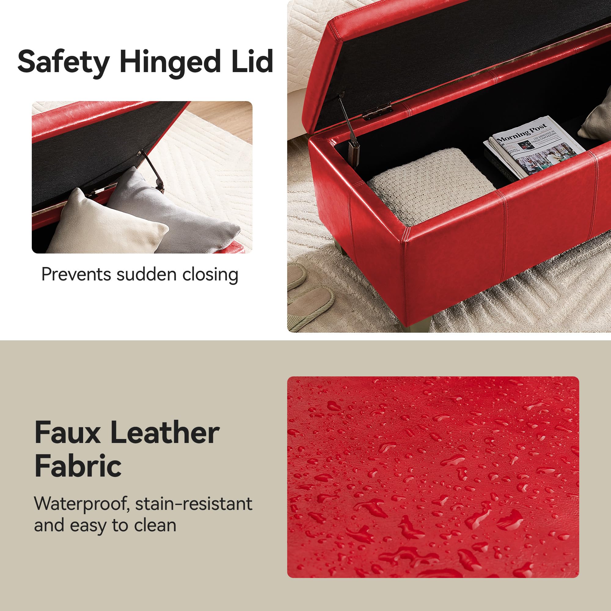 51" Faux Leather Storage Ottoman