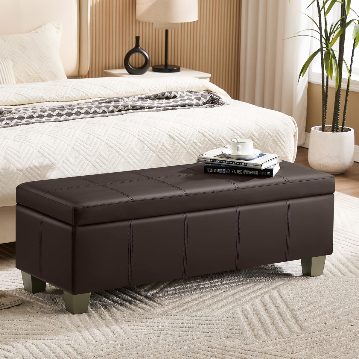 51" Faux Leather Storage Ottoman