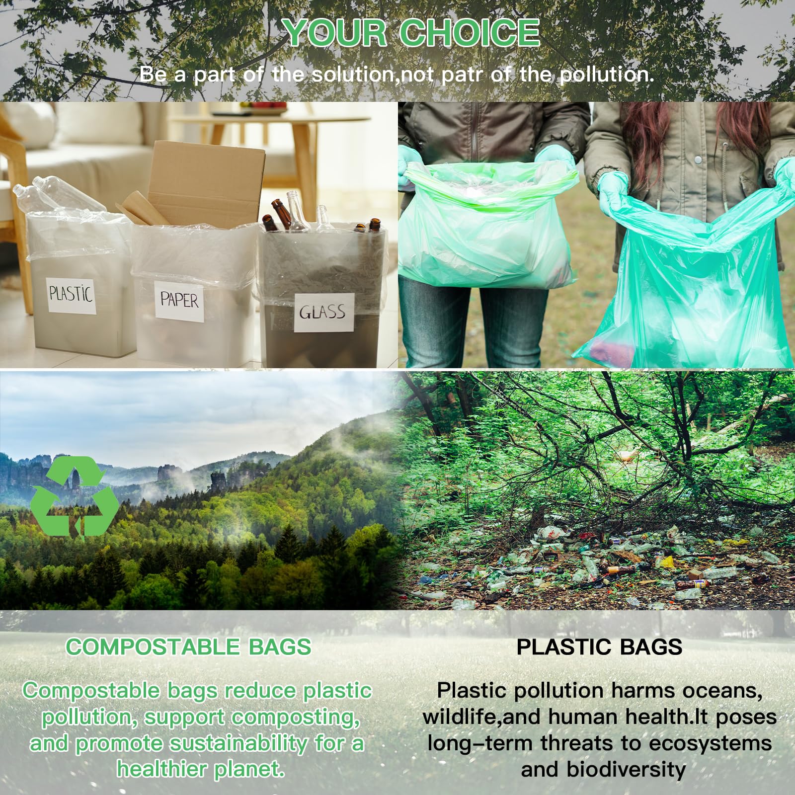 8 Gallon Medium Compostable Trash Bags (100 Count)