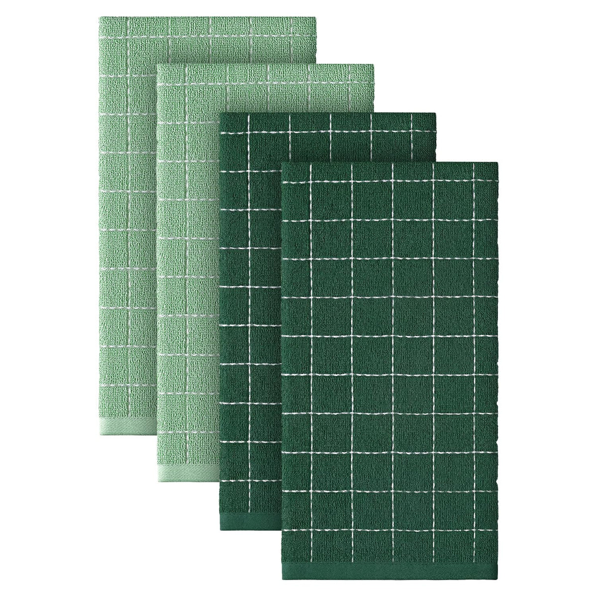 Checkered Designed Cotton Dark Green Terry Kitchen Dish Towels (4 Count)