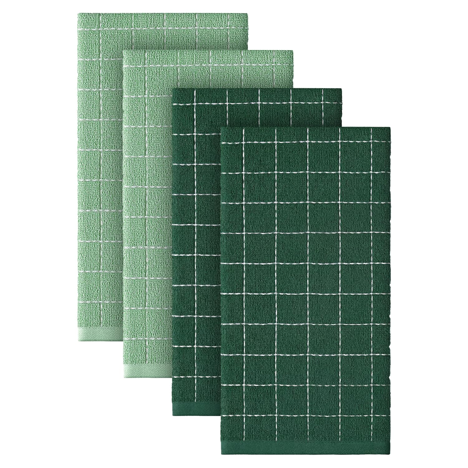 Checkered Designed Cotton Dark Green Terry Kitchen Dish Towels (4 Count)