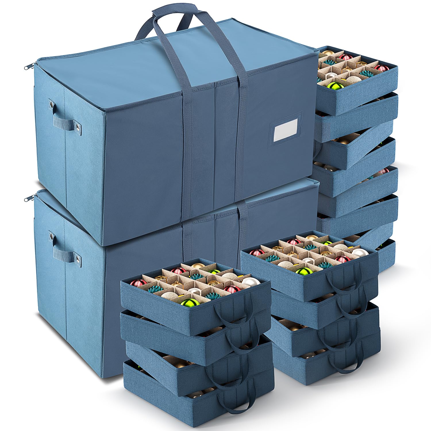 Large Christmas Ornament Storage Box With Adjustable Dividers (2 Count)