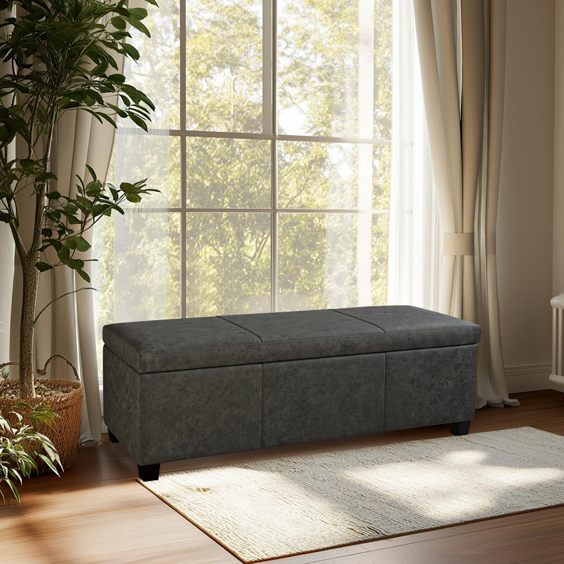 Faux Leather Storage Ottoman