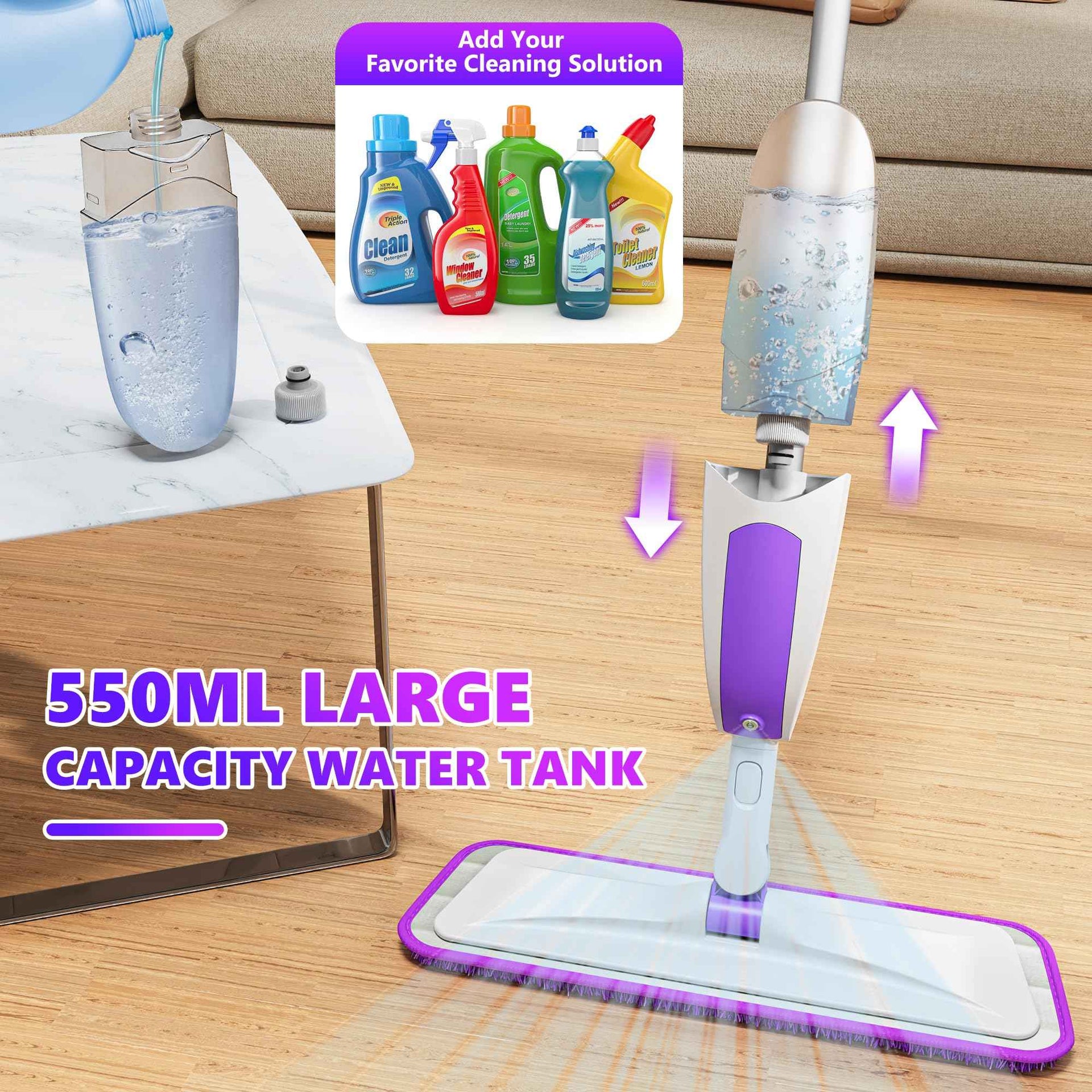 Microfiber Spray Mops for Floor Cleaning Wet Dry Use for Wood Laminate Tile (3 Count)
