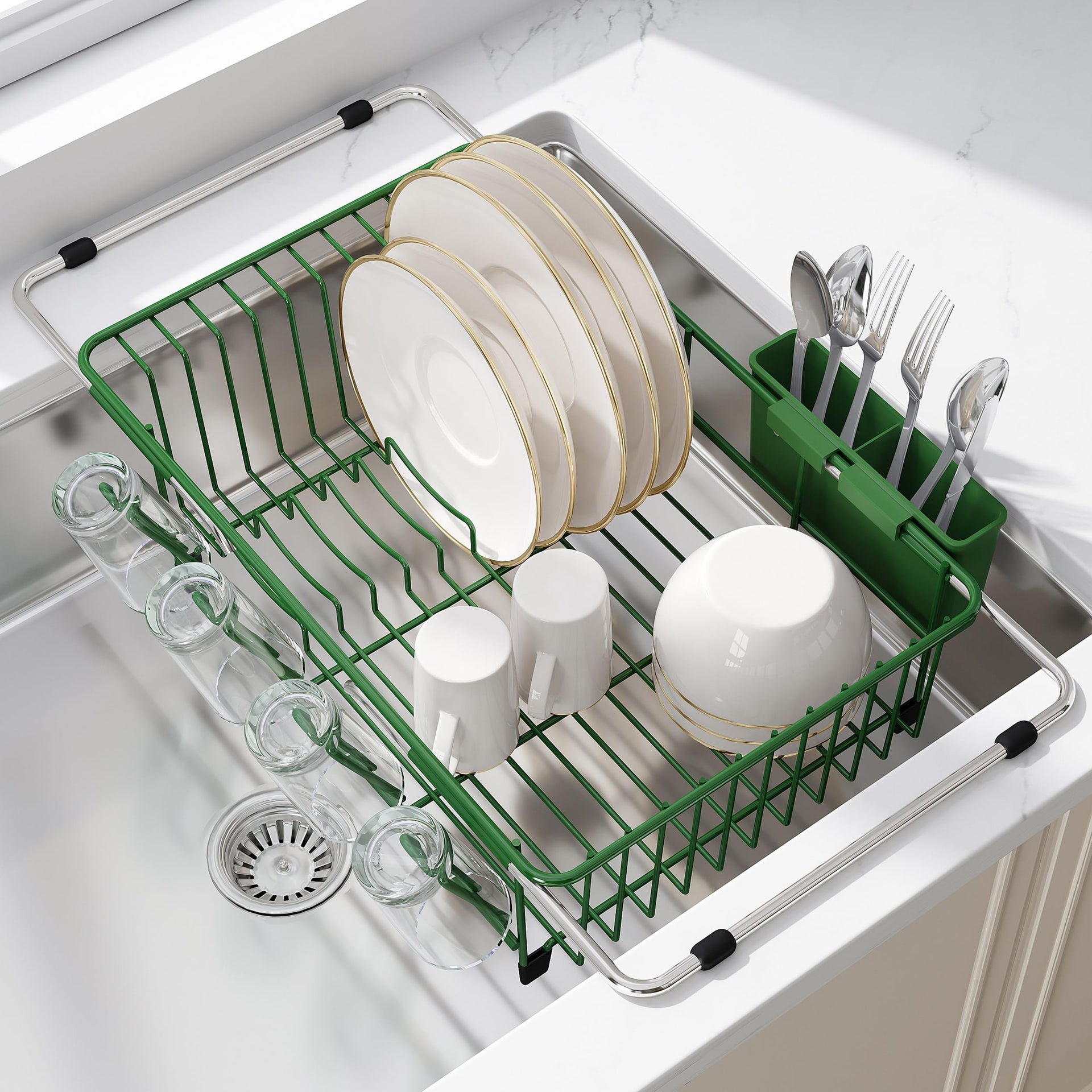 Green Dish Drying Rack in Sink