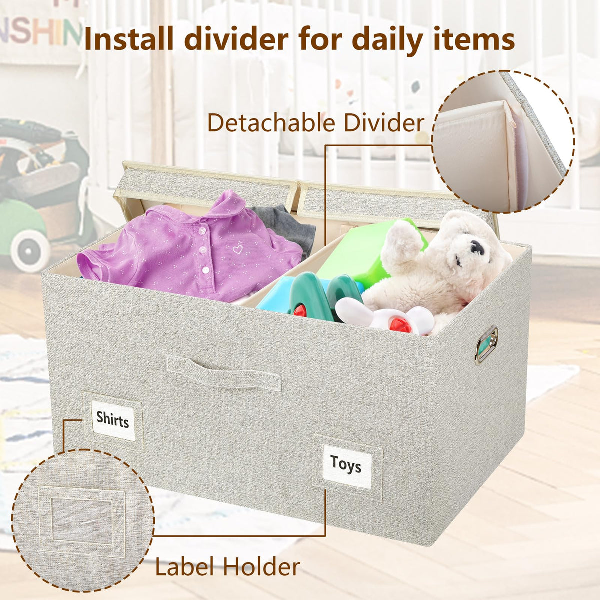 Storage Bins with Lids Fabric Closet Organizers Cubes Office Organization (3 Count)