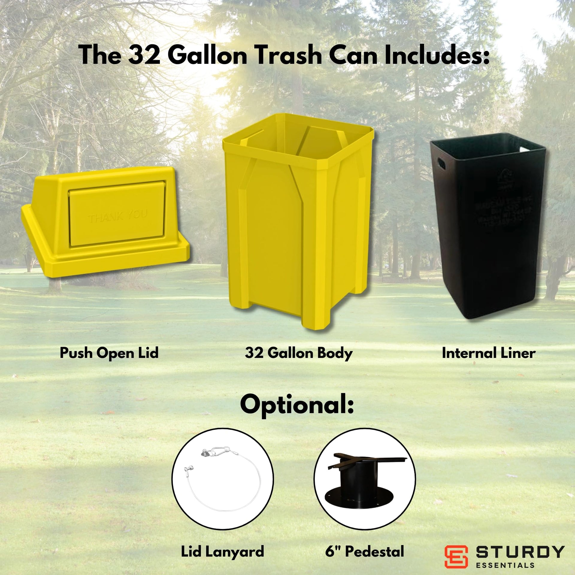 Campus Collection 32 Gallon Plastic Commercial Garbage Can with Push Lid