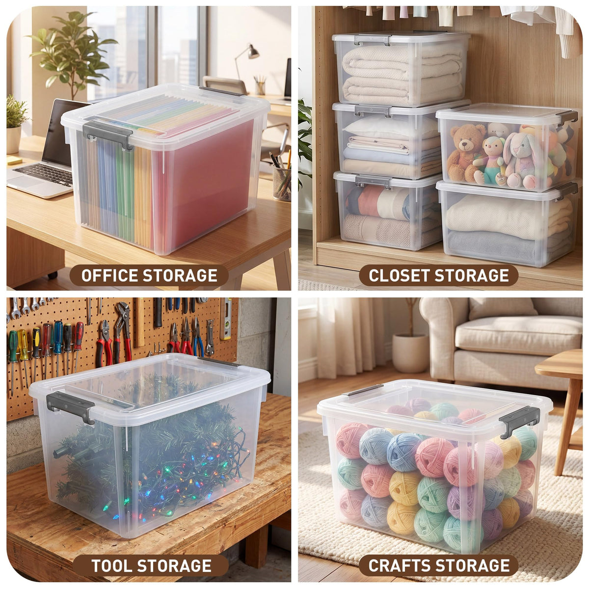 32 QT Plastic Storage Bins with Latching Lids Stackable Storage Containers for Organizing Large Clear Storage Box for Garage (8 Count)