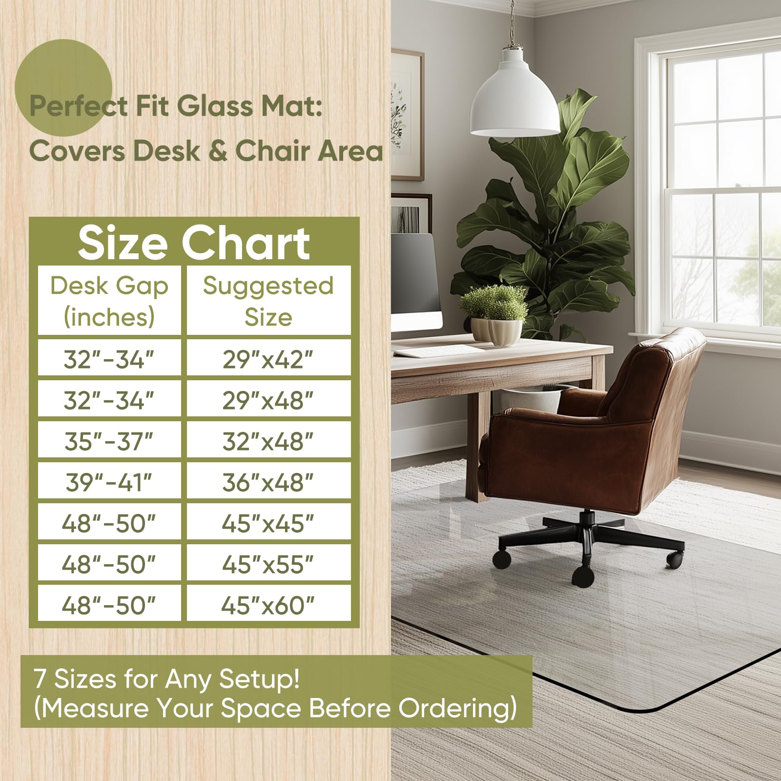 45"x60" Tempered Glass Chair Mat for Carpet & Hardwood Floors