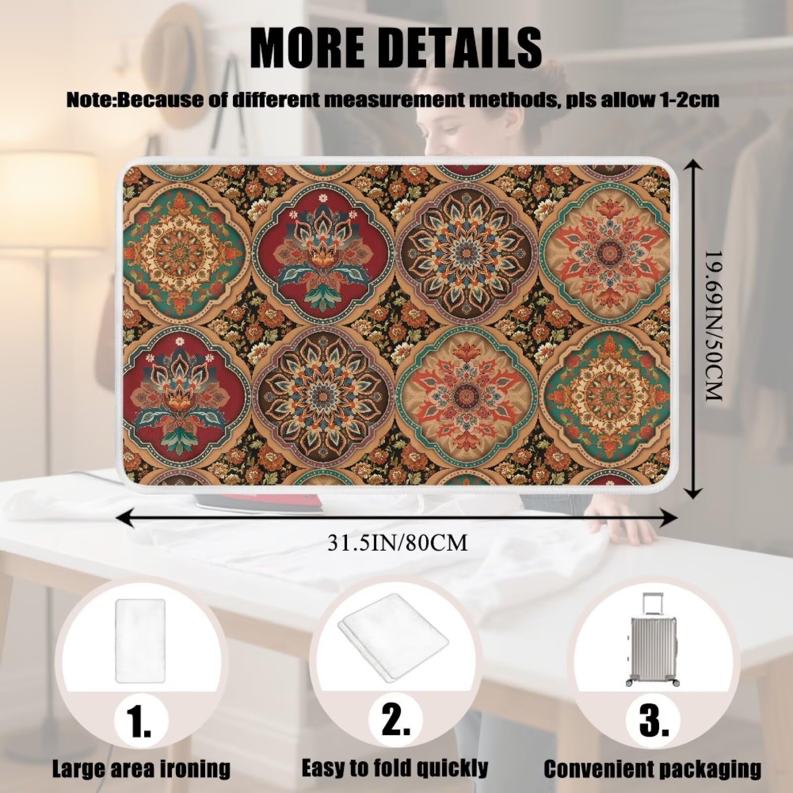 Folding Ironing Mat Heat and Steam Resistant Mandala Ironing Pad 32 x 16 Inch Foldable Iron Mat for Table Top Washer