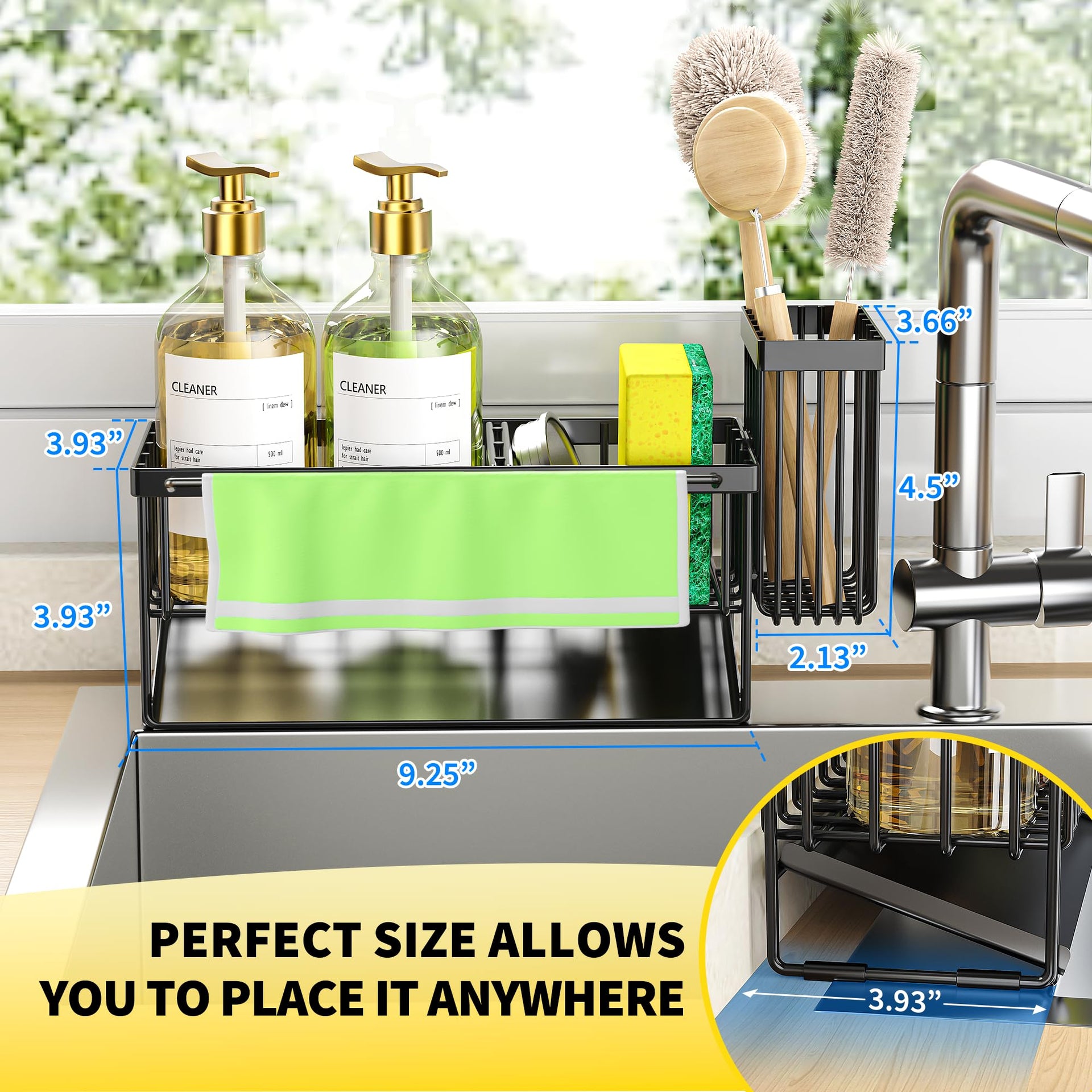 Kitchen Sink Caddy Organizer with High Brush Holder