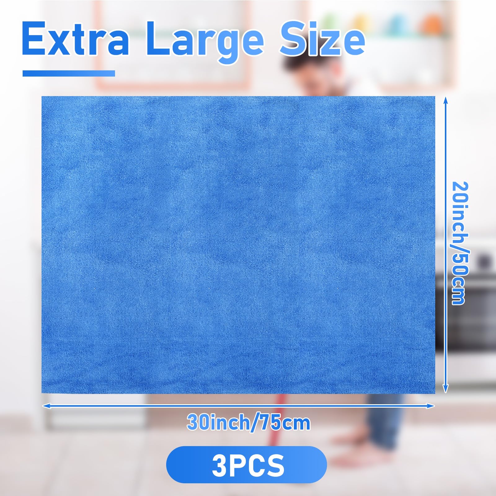 3 Pcs Extra Large Microfiber Cleaning Cloth 30" x 20" Washable Reusable Microfiber Towel Streak Free Lint Free Cloth for Cleaning Home Glass Office Window Bathrooms (3 Count)