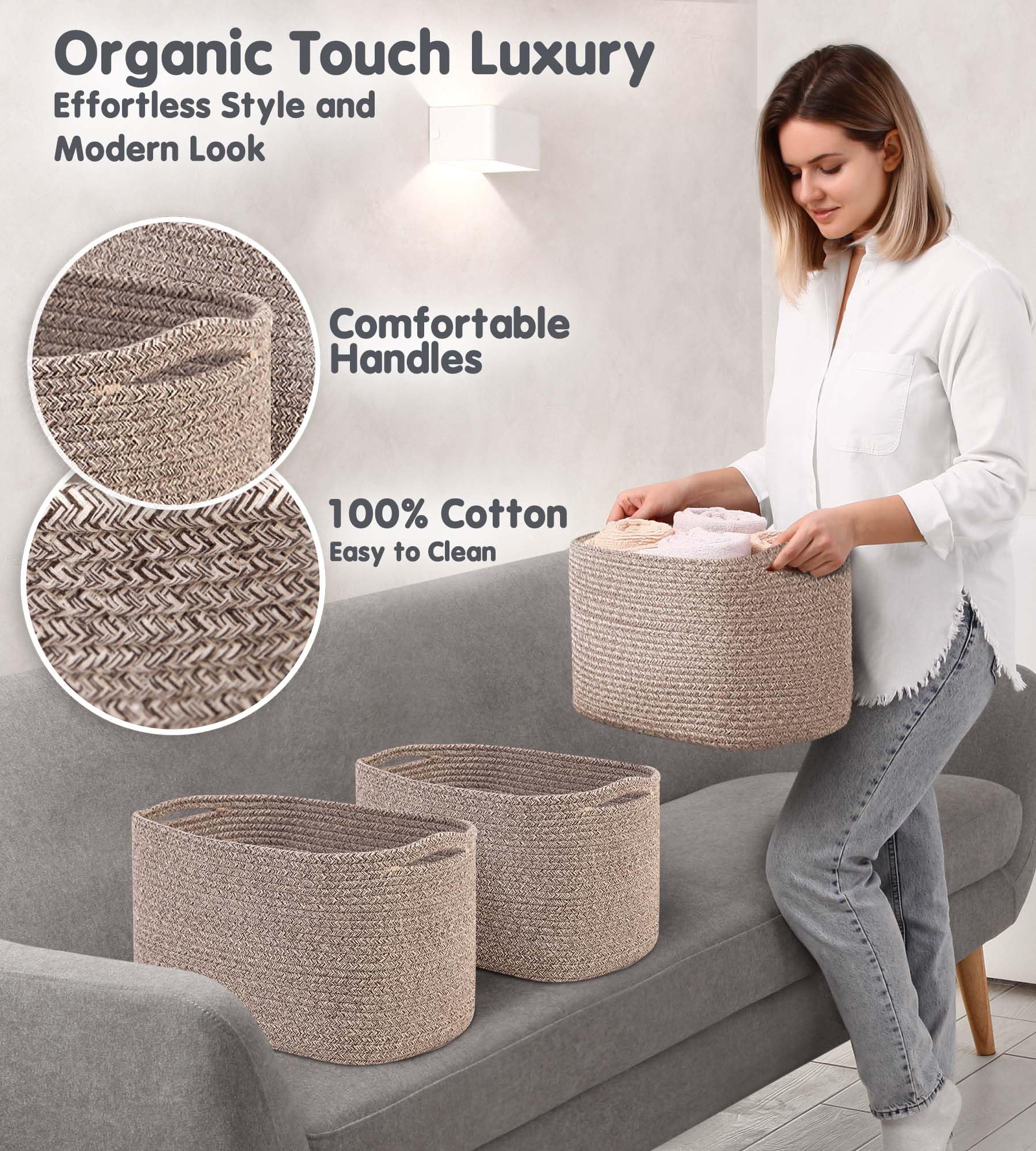 Cotton Rope Baskets for Organizing (3 Count)