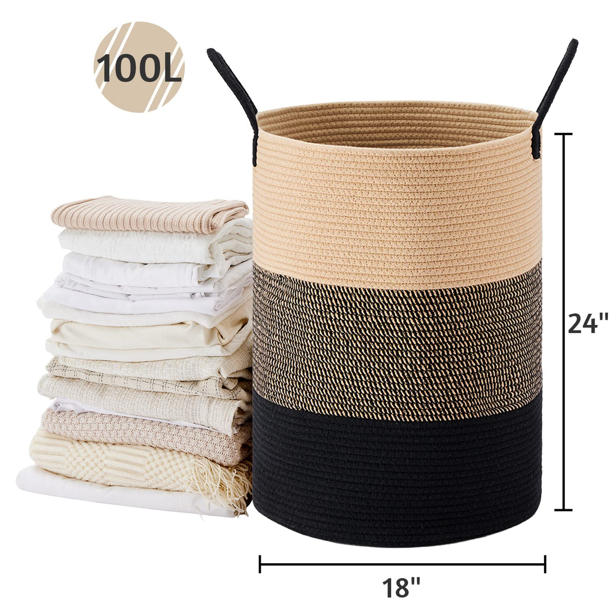 100L Extra Large Woven Laundry Basket Hamper