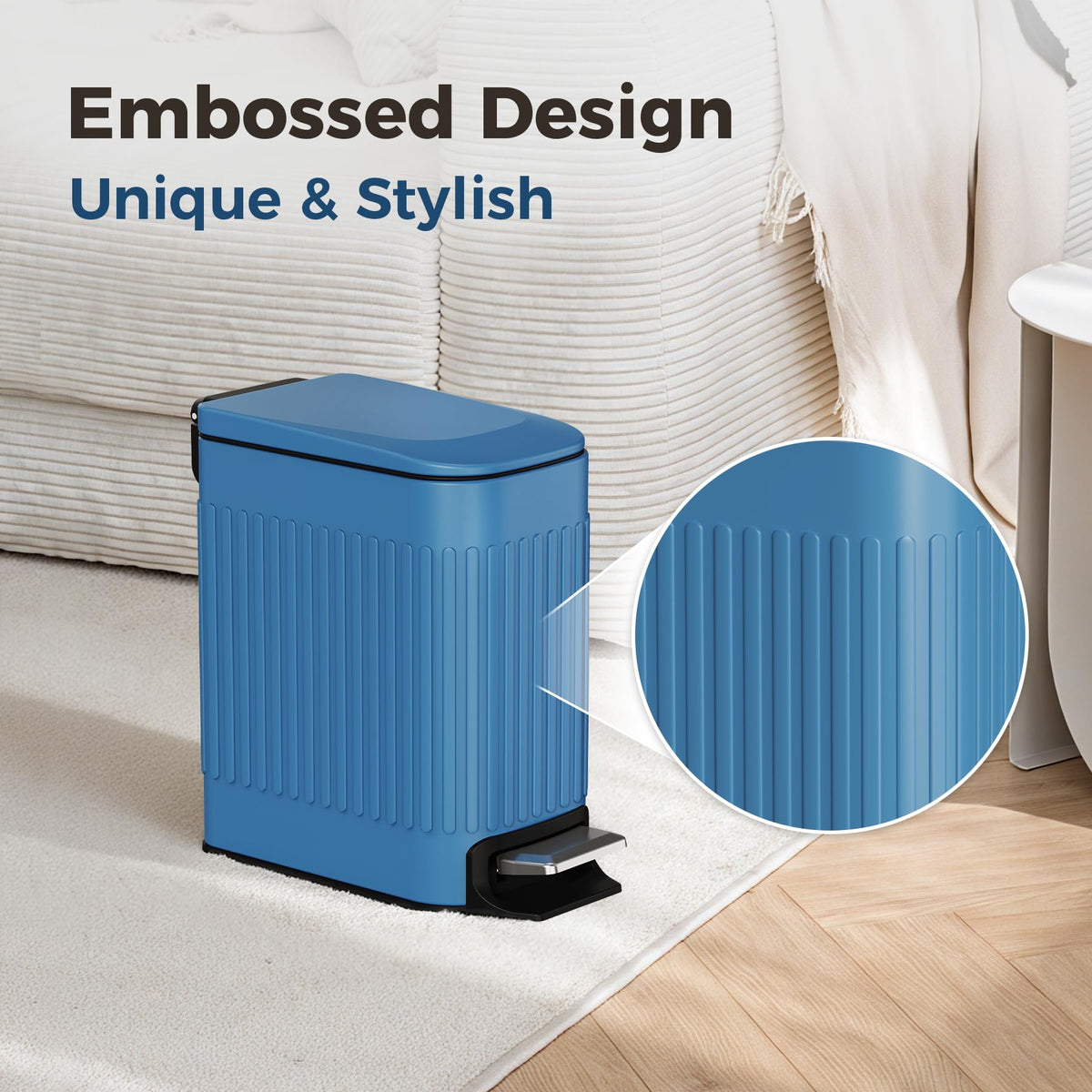 Slim Bathroom Trash Can with Lid Soft Close & Pedal