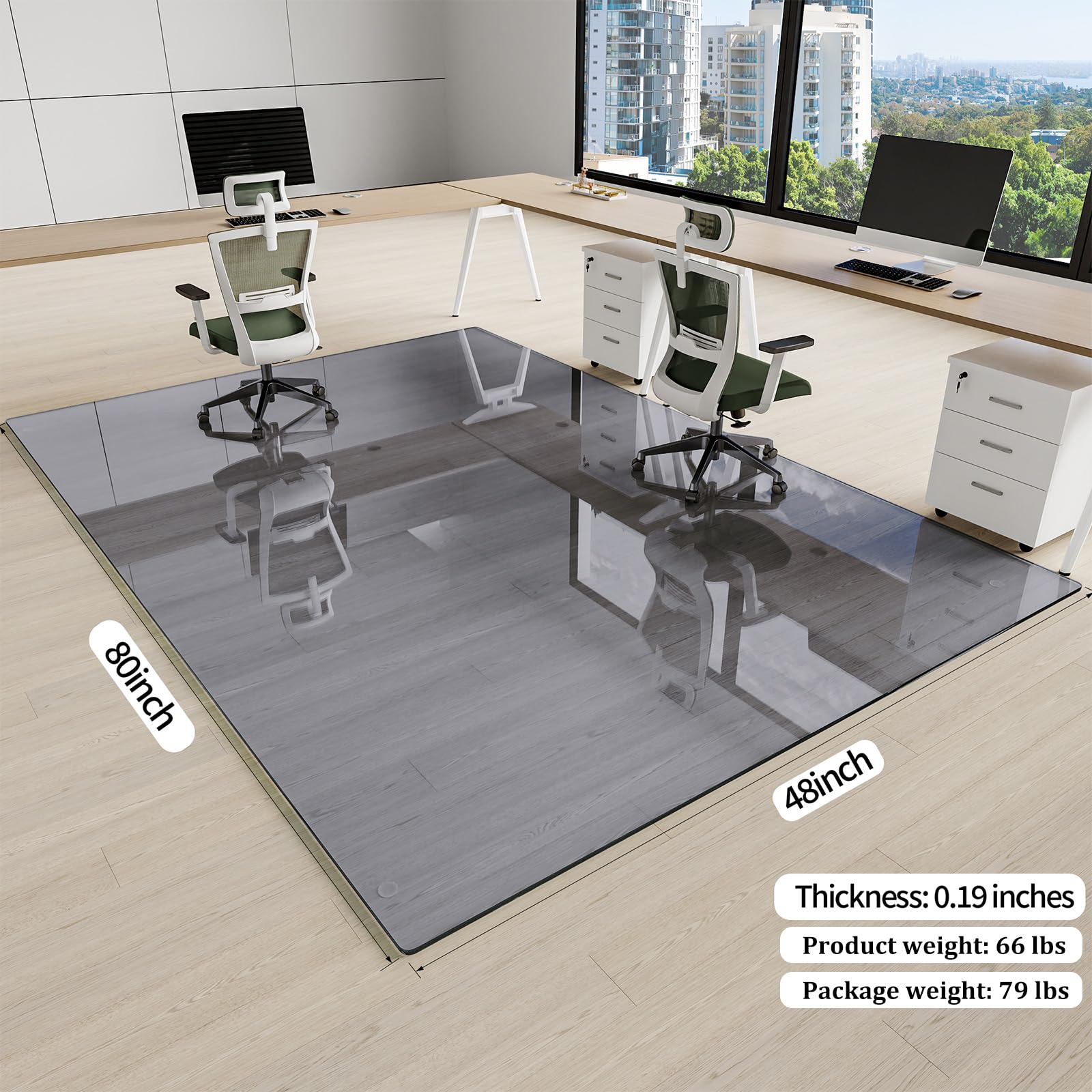 Tempered Glass] 48" x 80" Glass Office Chair Mat for Carpet