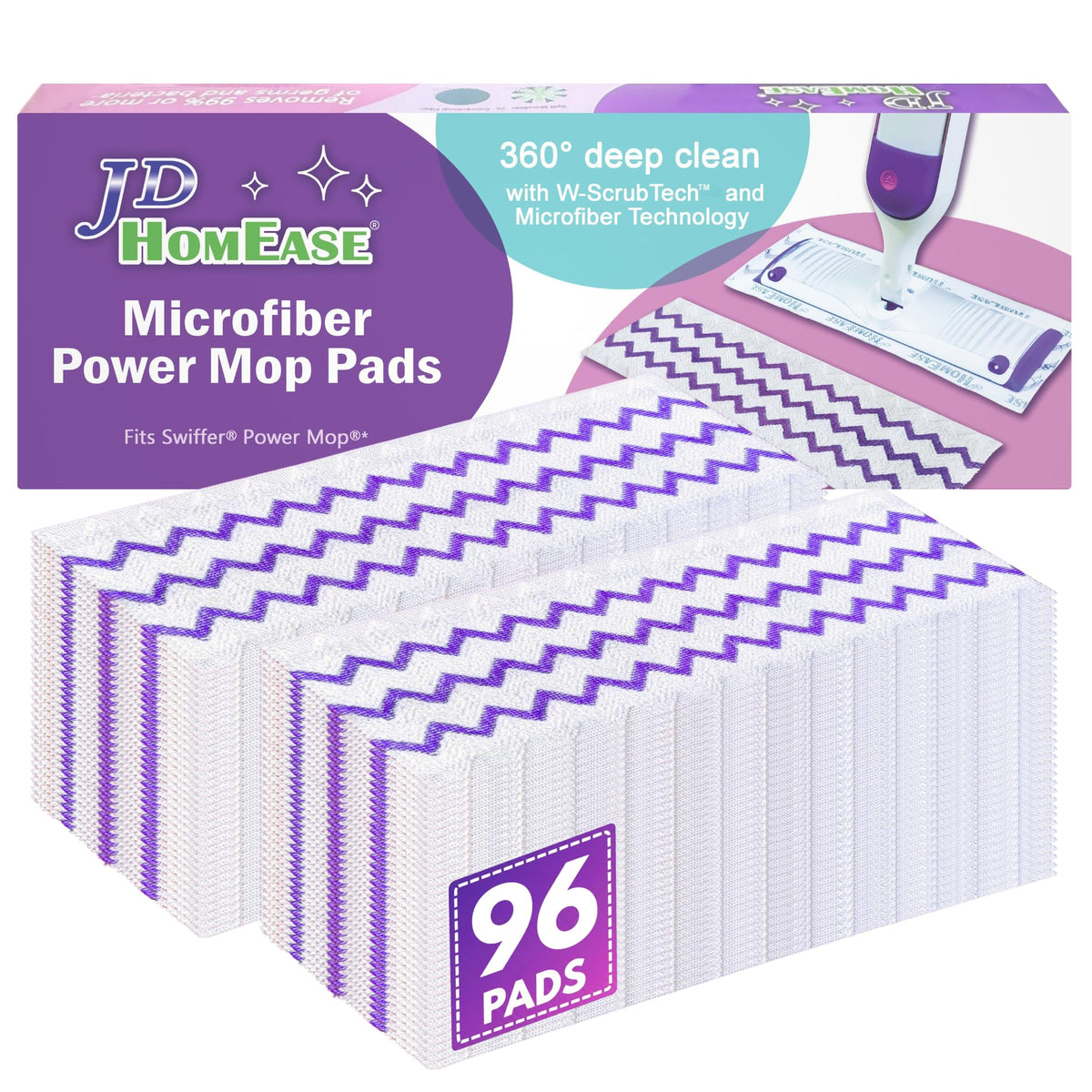 96 Pack Microfiber Disposable Pads for Swiffer PowerMop Multi (96 Count)