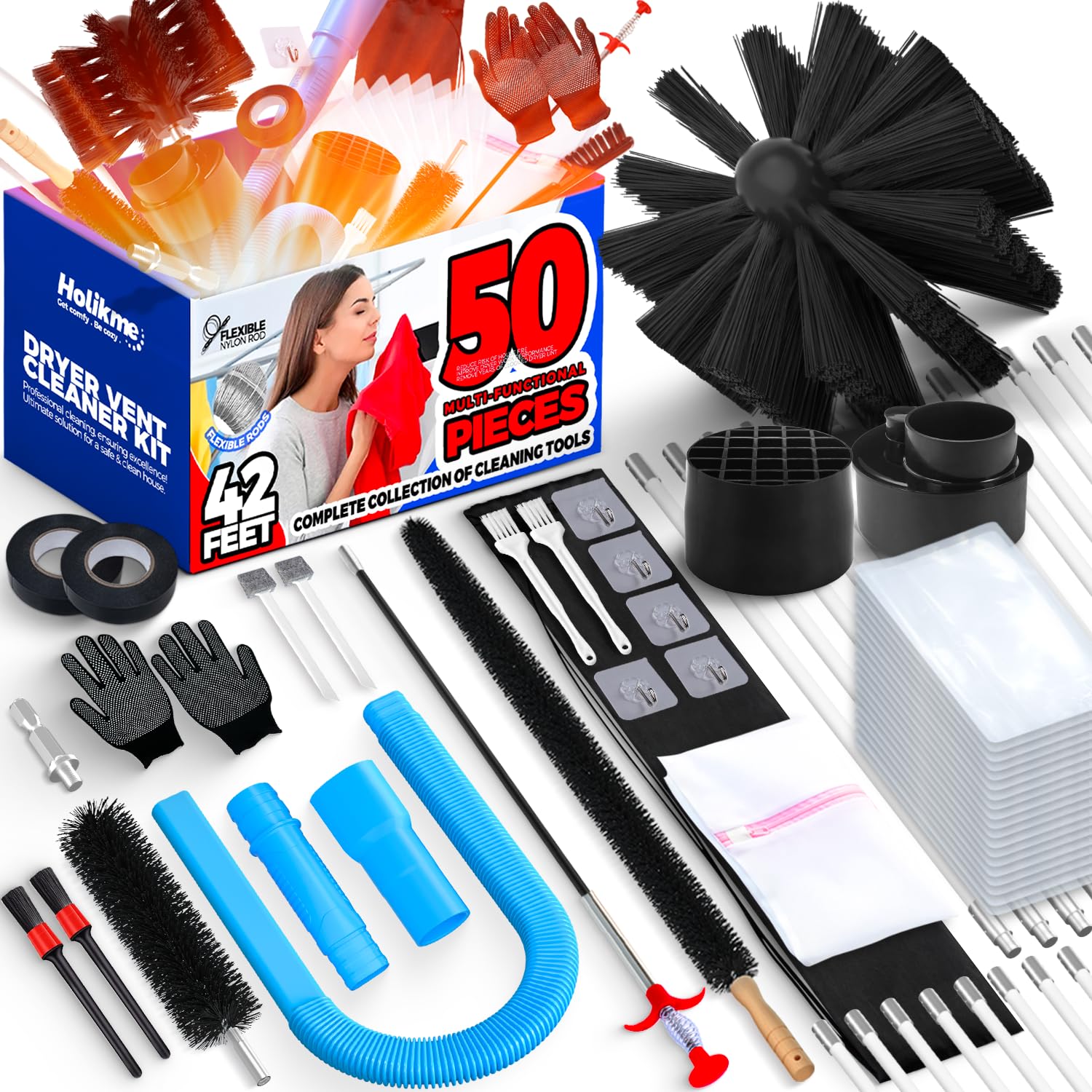 42FT Dryer Vent Cleaner Kit 50Pcs