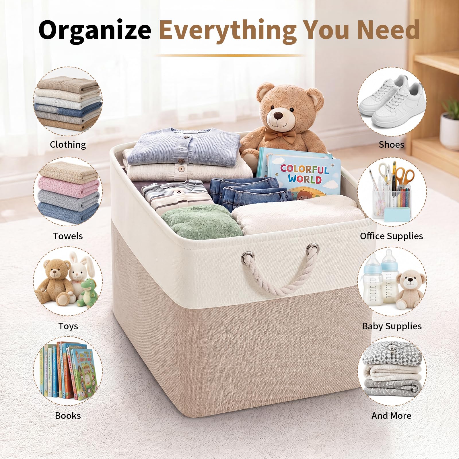 13×15×13 Inch Foldable Fabric Storage Basket with Handles (6 Count)