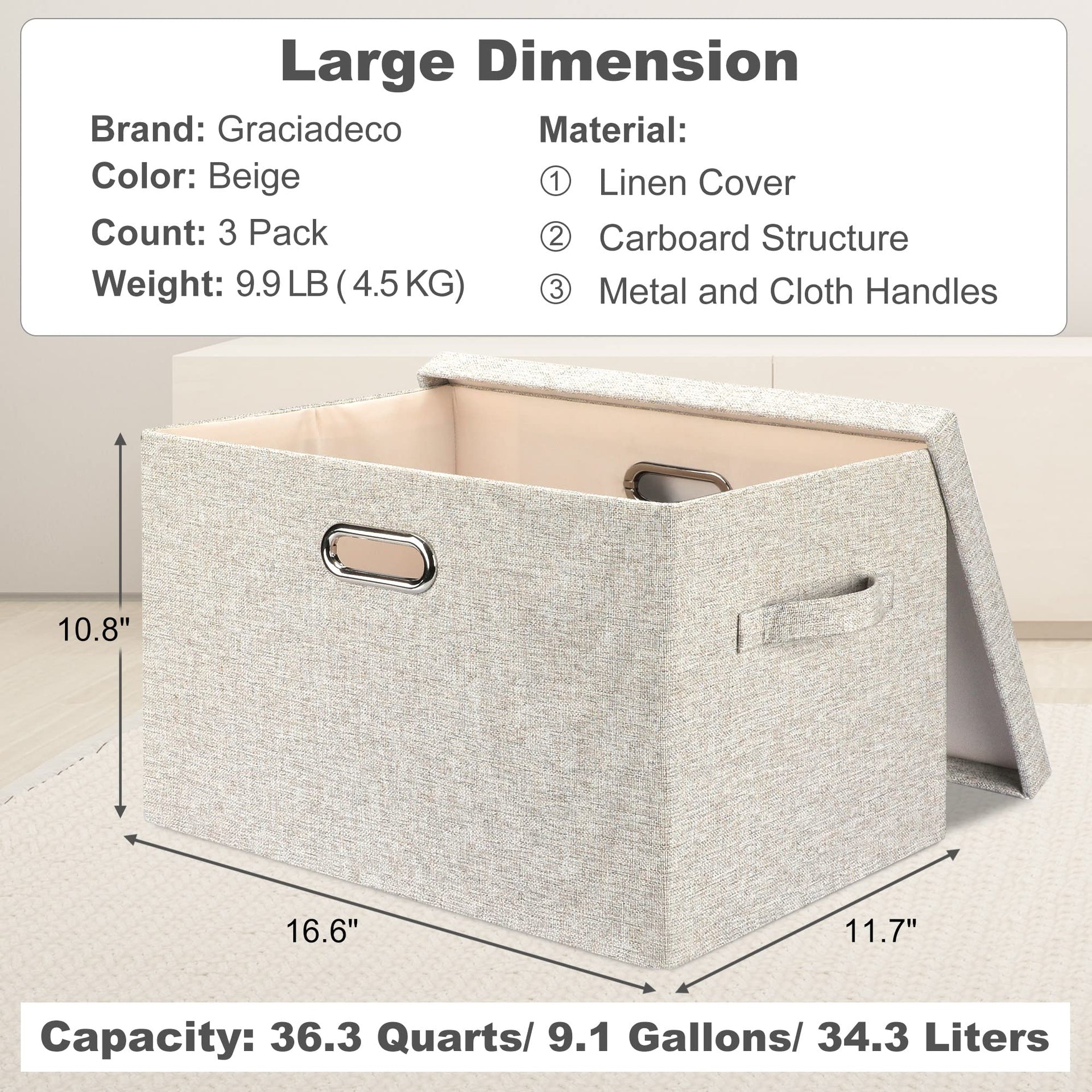 Large Quart Collapsible Stackable Storage Bins with Lids (3 Count)
