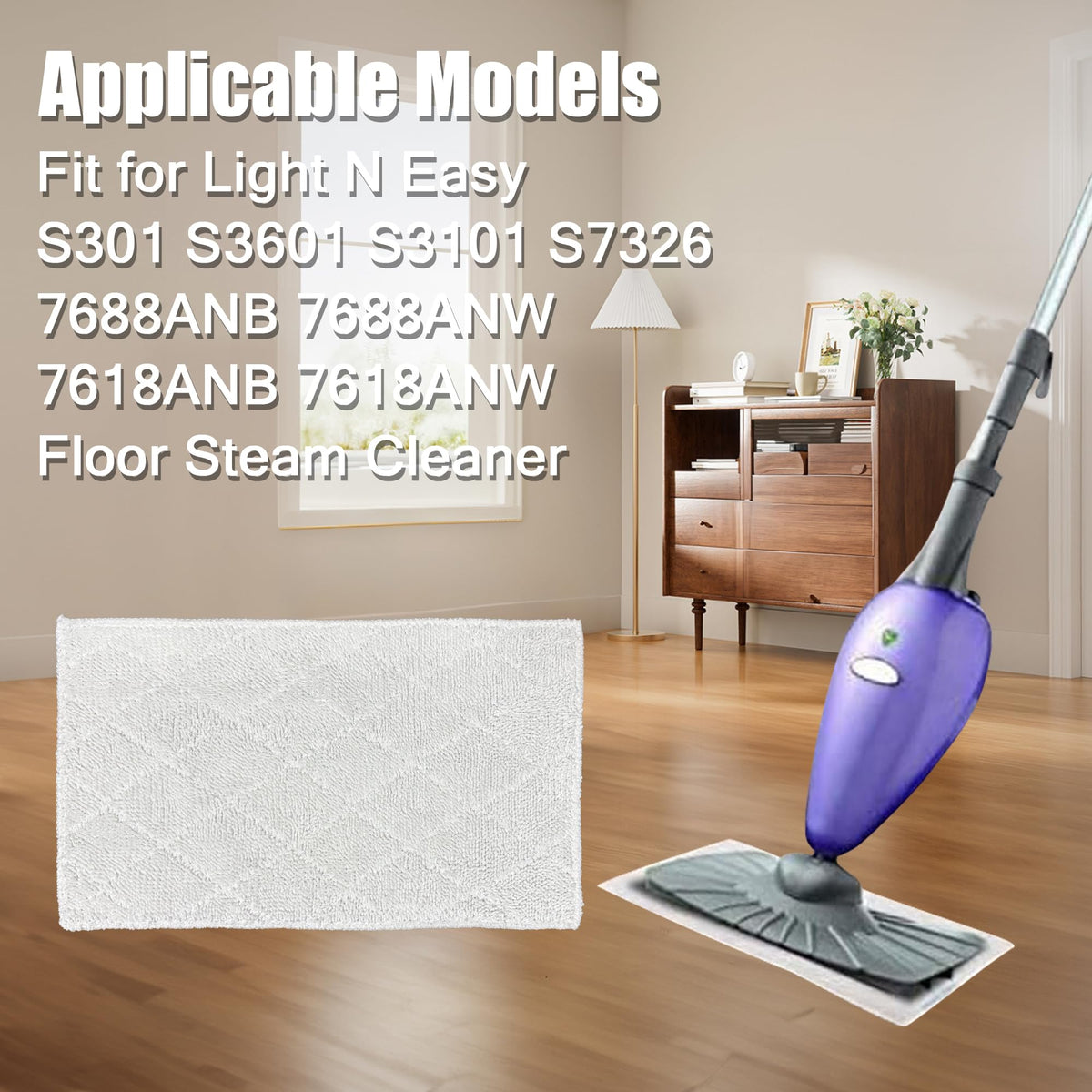 Light 'N' Easy Steam Mop Pads Replacement Reusable for S3601 S3101 S7326 7688ANB 7688ANW Floor Microfiber Cleaning Cloths