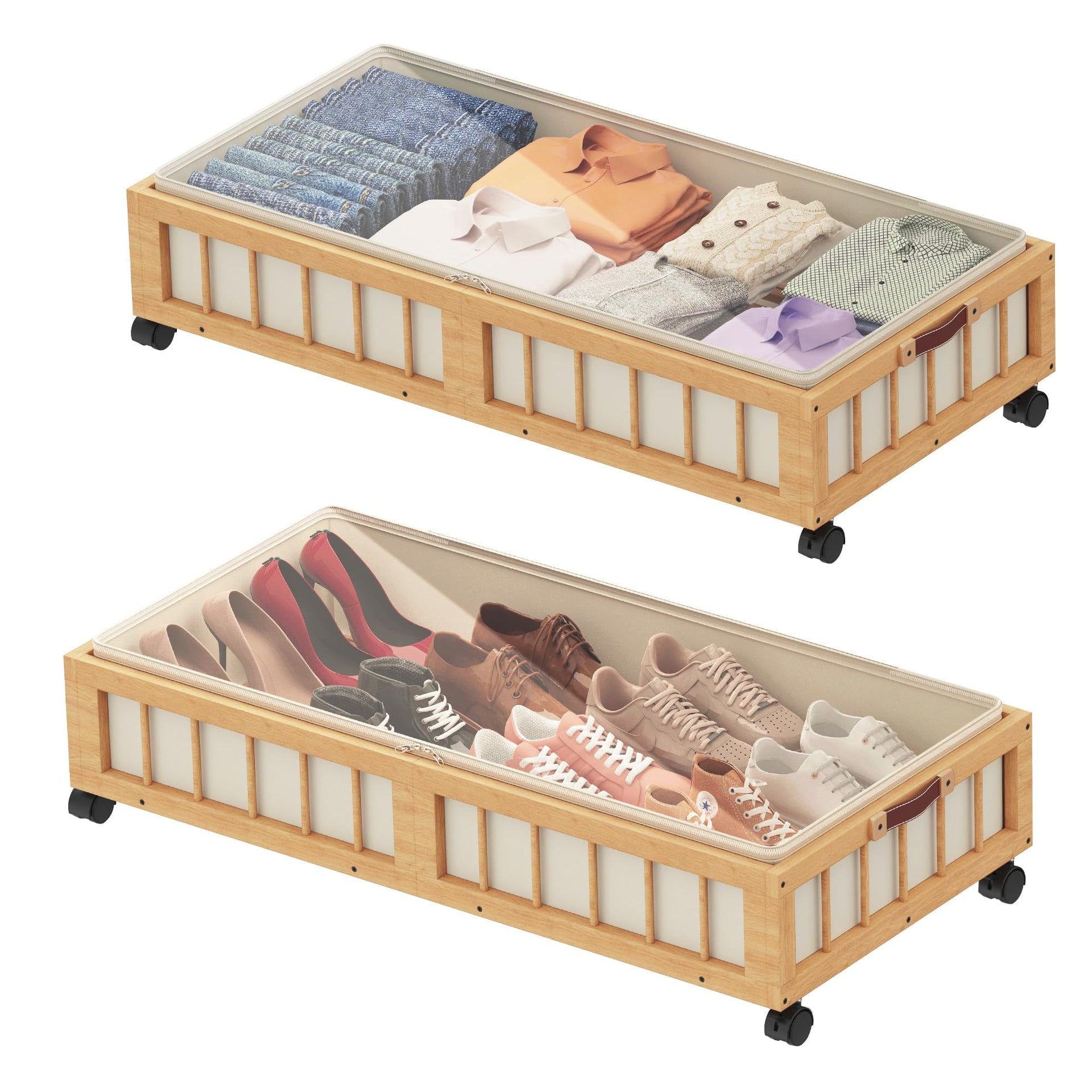 2 Pack Bamboo Under Bed Storage with Wheels (2 Count)