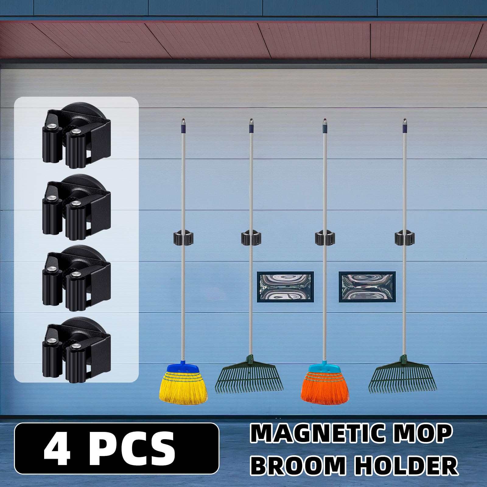 4 Pcs Magnetic Broom Holder Wall Mounted Anti Slip Rack