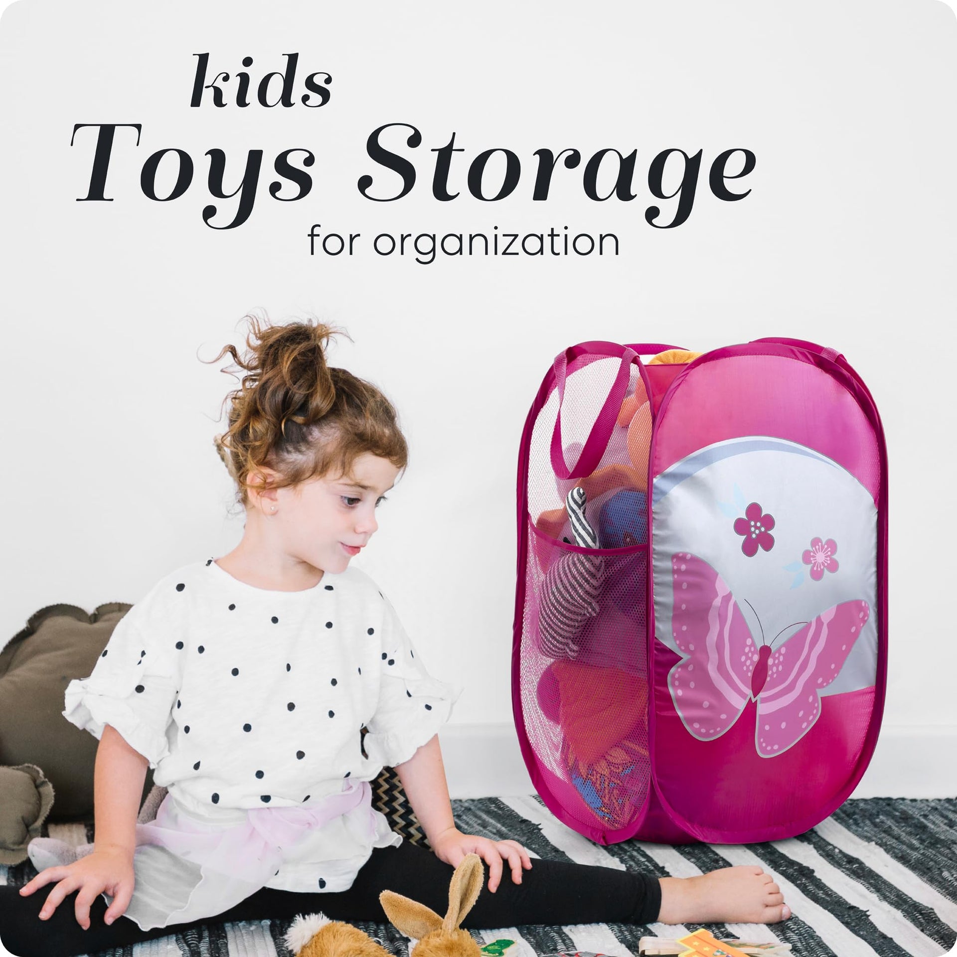 Collapsible Mesh Pop Up Hamper with Wide Opening and Side Pocket