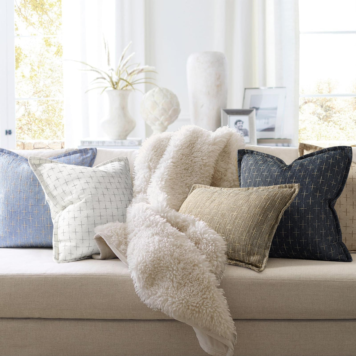 Pillow Covers 18x18 Set of 2 Soft Polyester Textured Pillow Covers with Stylish Flange Edge Cozy Farmhouse Throw Pillows for Couch Bed Sofa Living Room (2 Count)