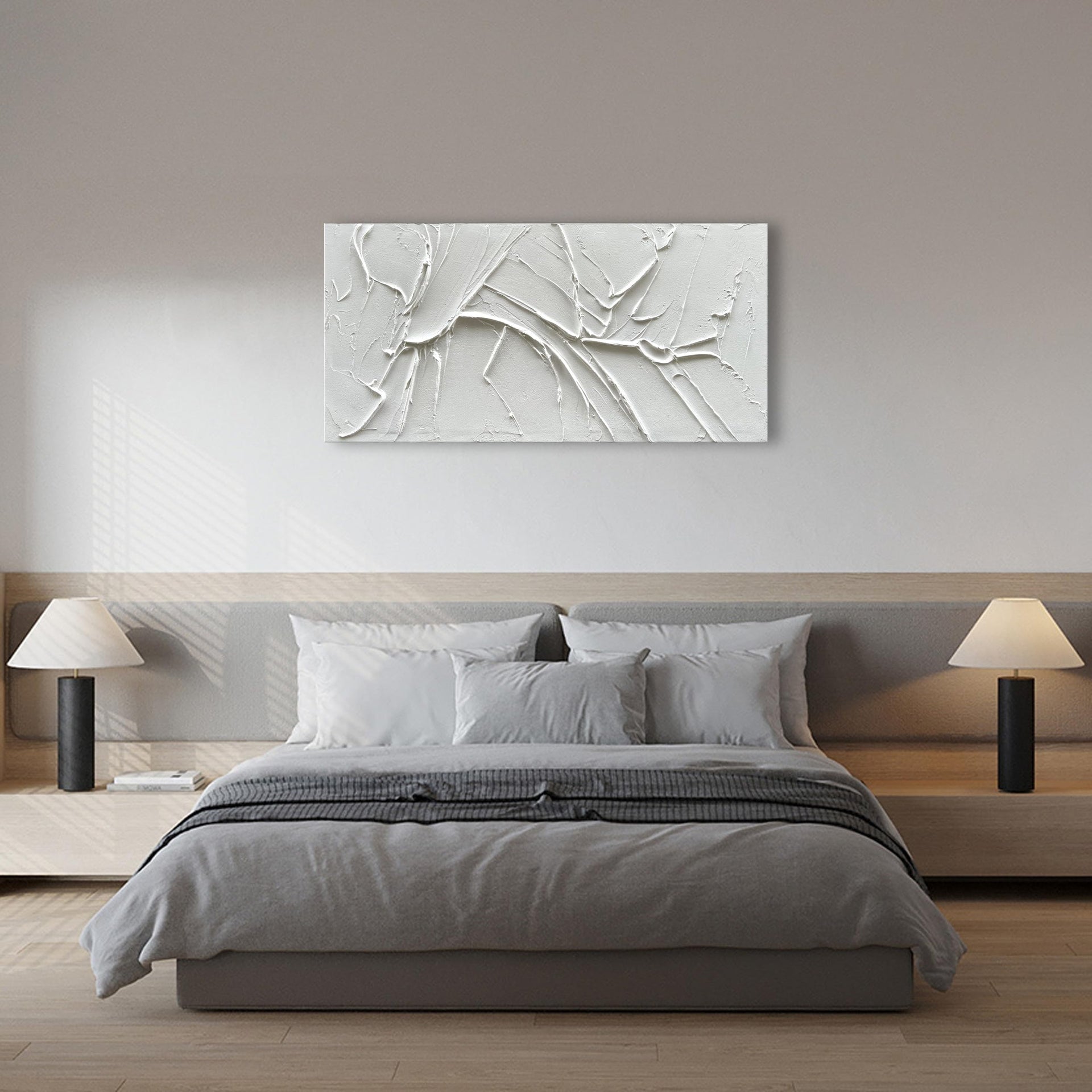 Hand Painted Thick Texture White Minimalist Oil Painting 24x48 Inches Contemporary Abstract Art Oil Painting
