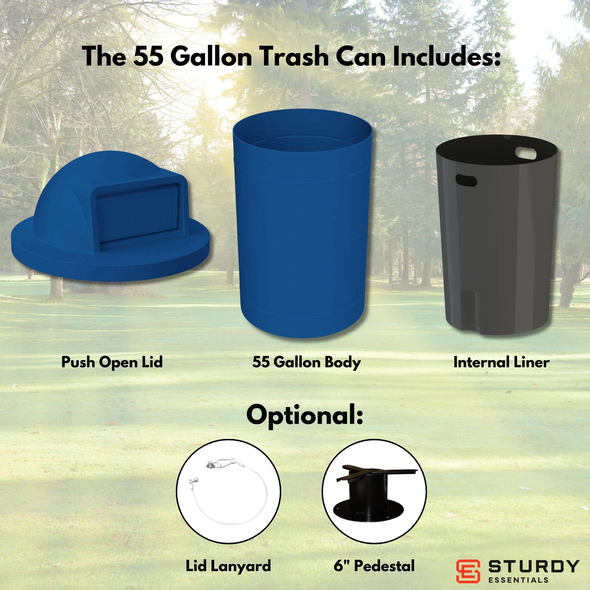 Campus Collection 55 Gallon Plastic Commercial Garbage Can with Push Lid