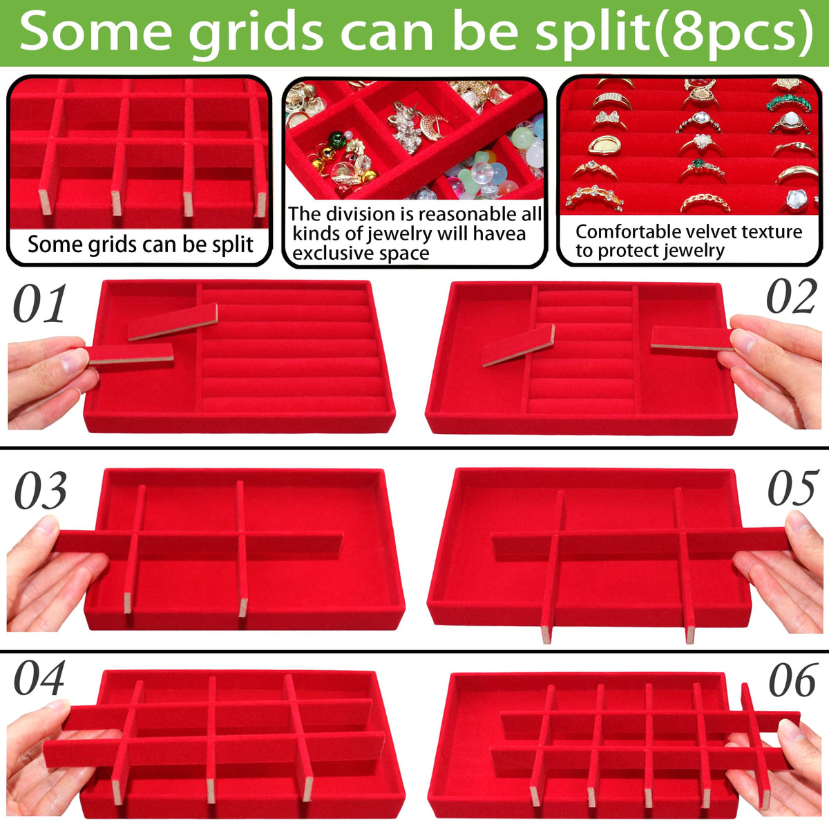 Earring Organizer Stackable Jewelry Storage Box Jewelry Drawer Organizer Removable Display Tray Organizer for Necklace Earring Ring (8 Count)