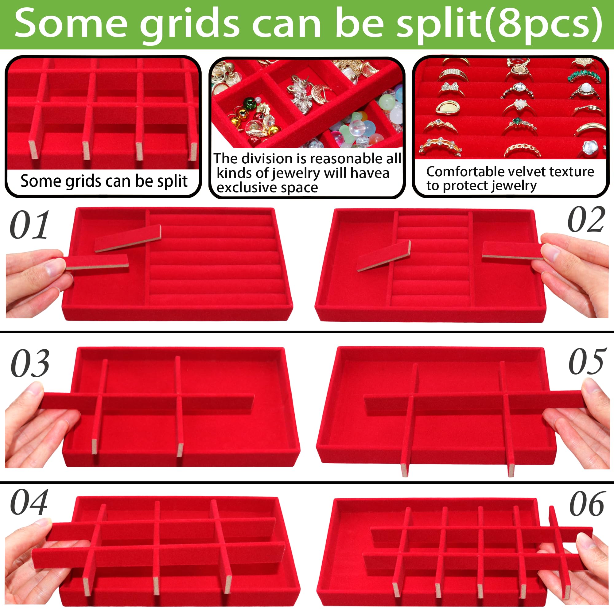 Earring Organizer Stackable Jewelry Storage Box Jewelry Drawer Organizer Removable Display Tray Organizer for Necklace Earring Ring (8 Count)