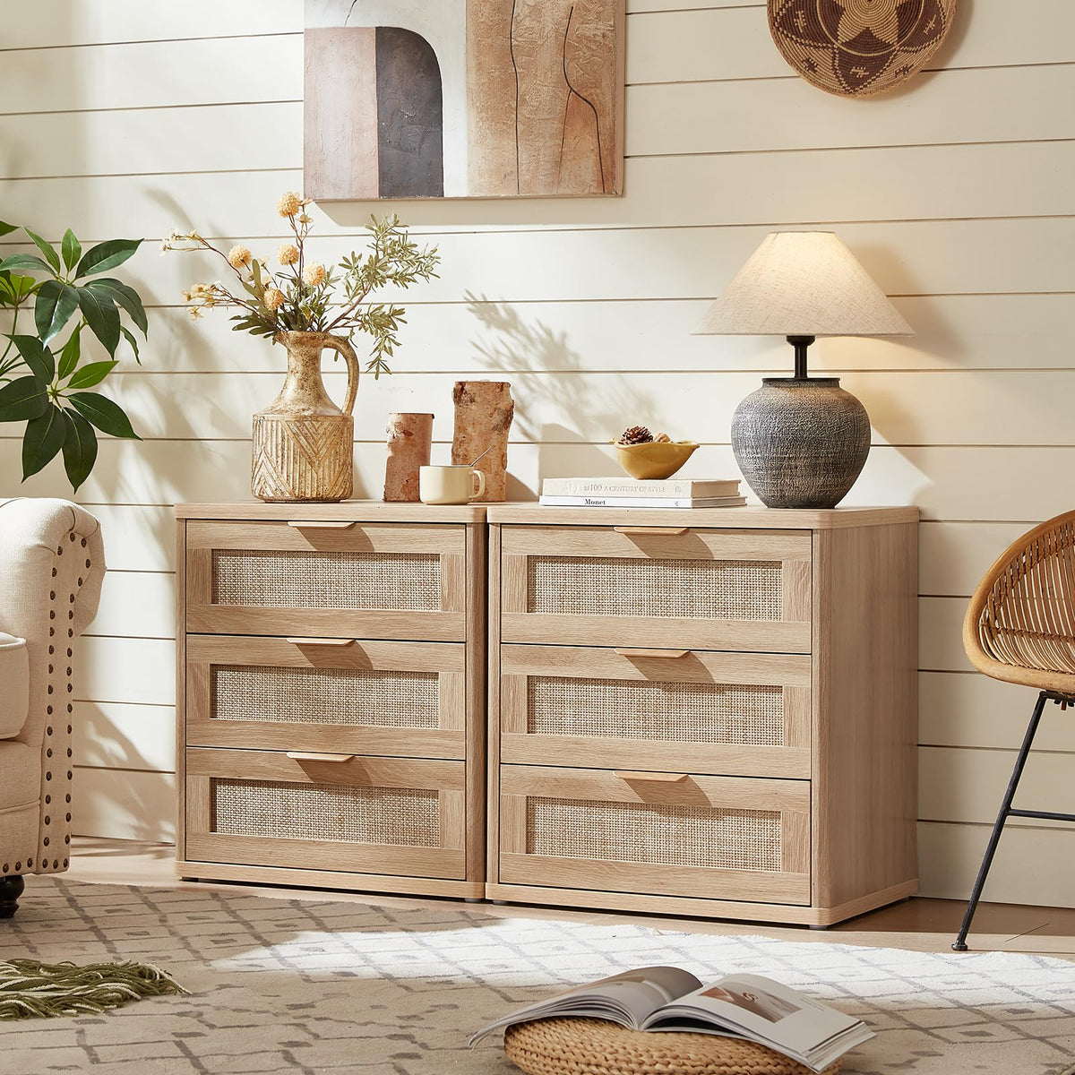 Rattan 23" Nightstands with Drawers for Bedroom