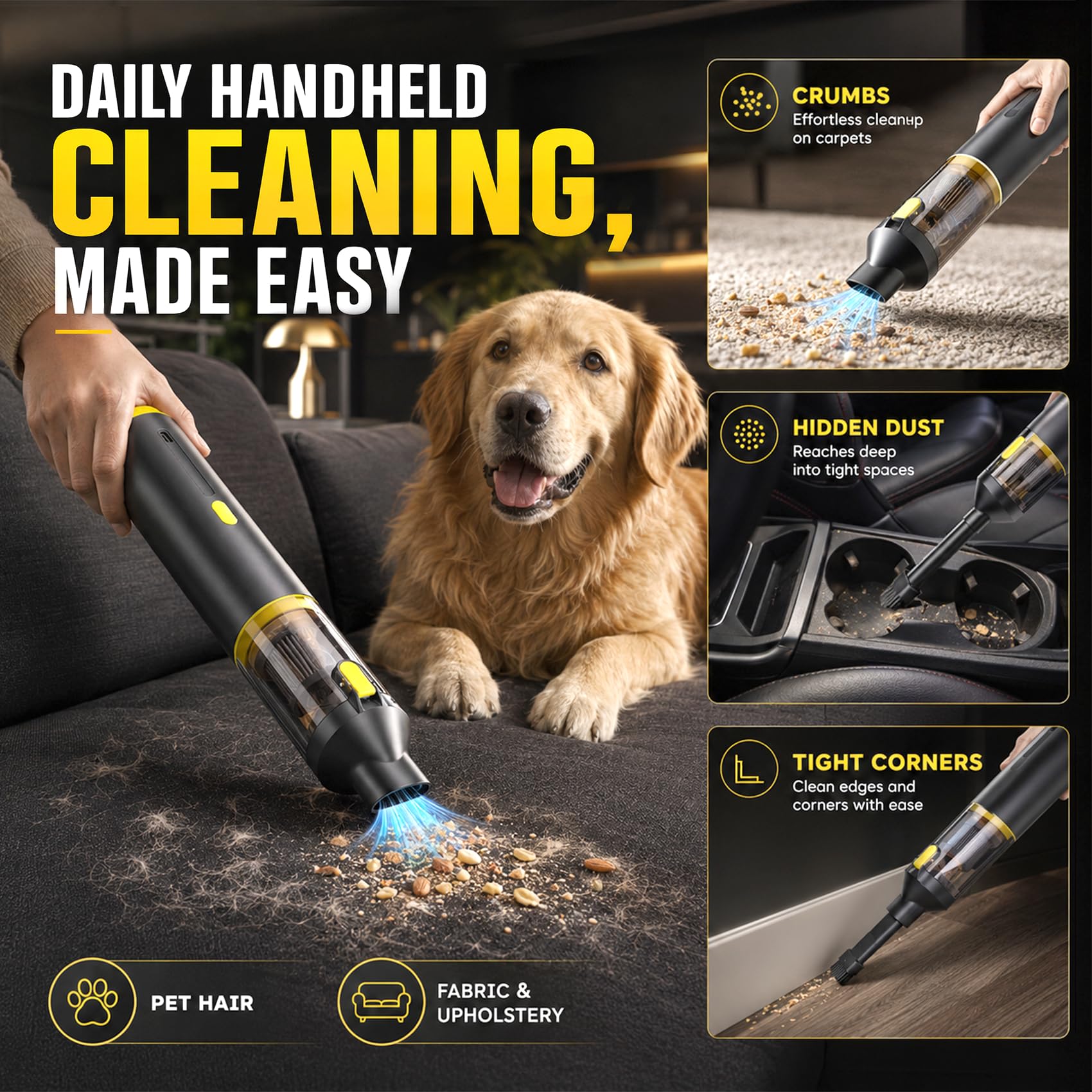 Handheld Car Vacuum Portable Cordless 3 Suction Modes