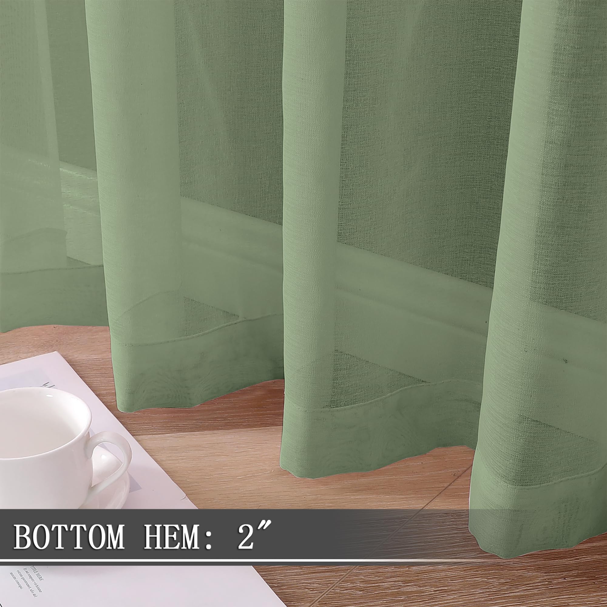 Sheer Curtains Linen Textured Bedroom Curtain Sheers Light Filtering Rod Pocket Voile Curtains for Living Room