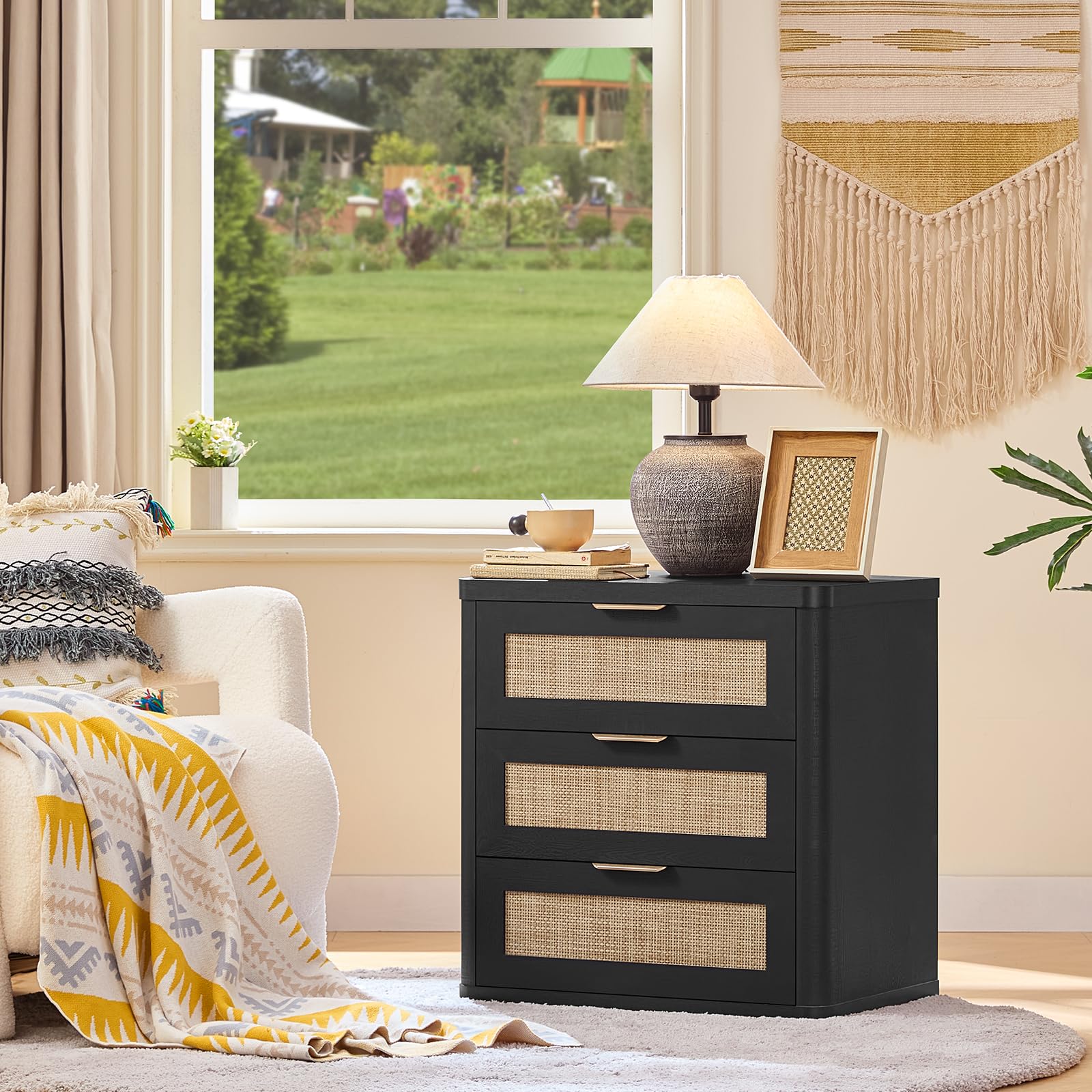 Rattan 23" Nightstands with Drawers for Bedroom