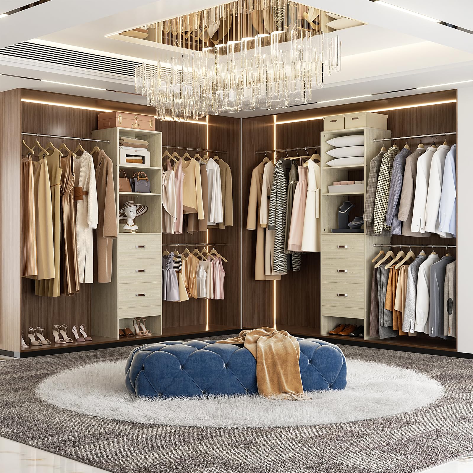 96'' Closet Organizer System with 3 Hanging Rods