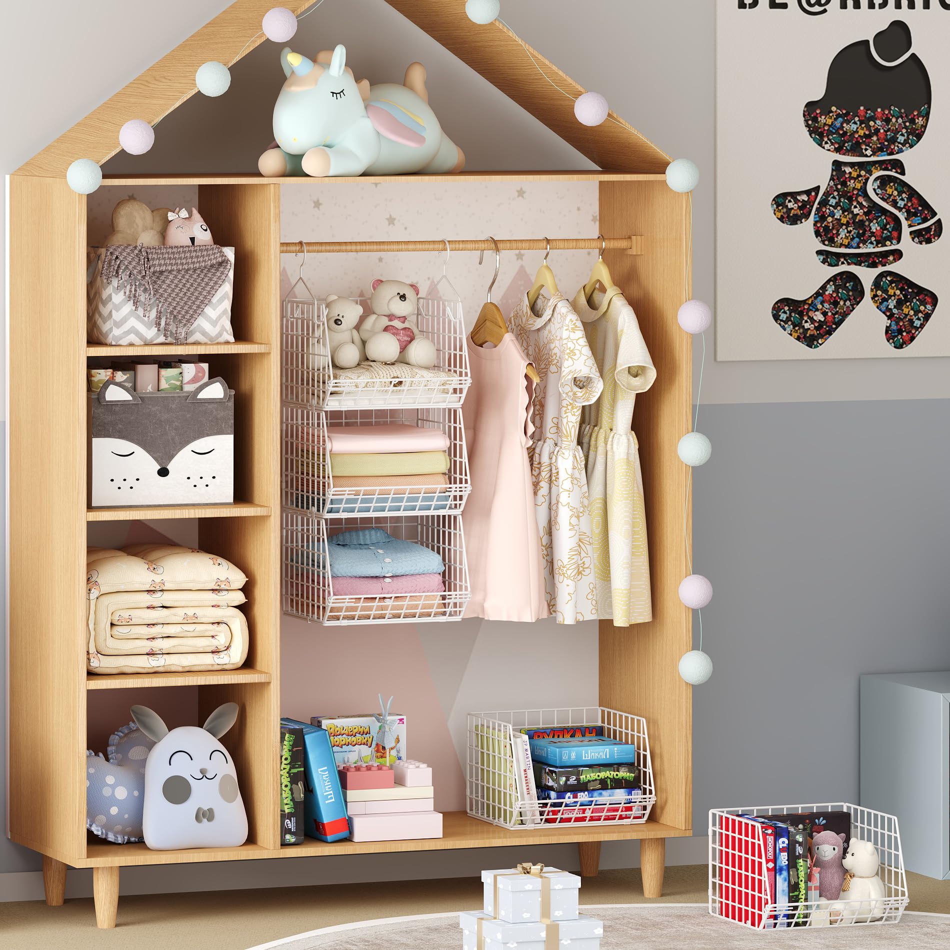 4 Tier Closet Hanging Organizer Foldable Dorm Closet Organizer White