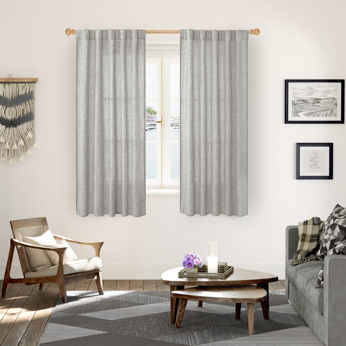 Dark Grey Linen Curtains 63 Inch Length for Living Room (2 Count)