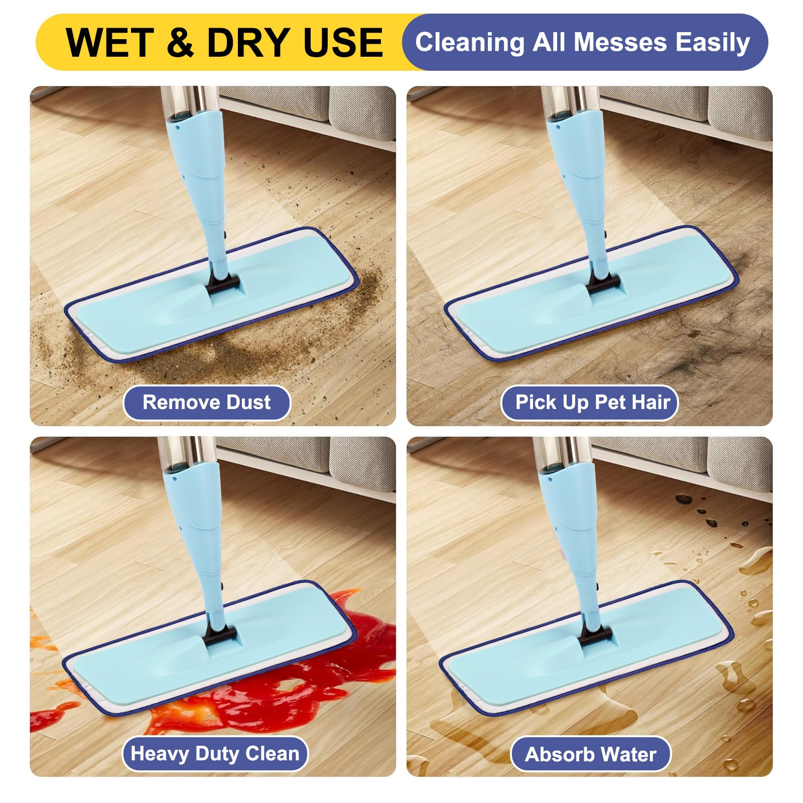 16.5 Inch Reusable Mop Pads Microfiber Spray Mop Replacement Heads for Wet