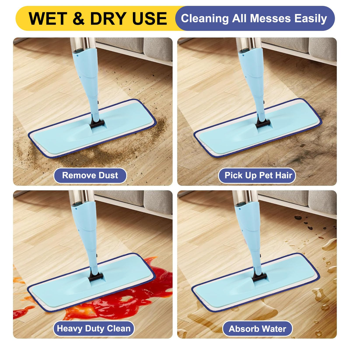 10 Pack 16.5 inch Reusable Mop Pads Microfiber Spray Mop Replacement Heads for Wet (5 Count)