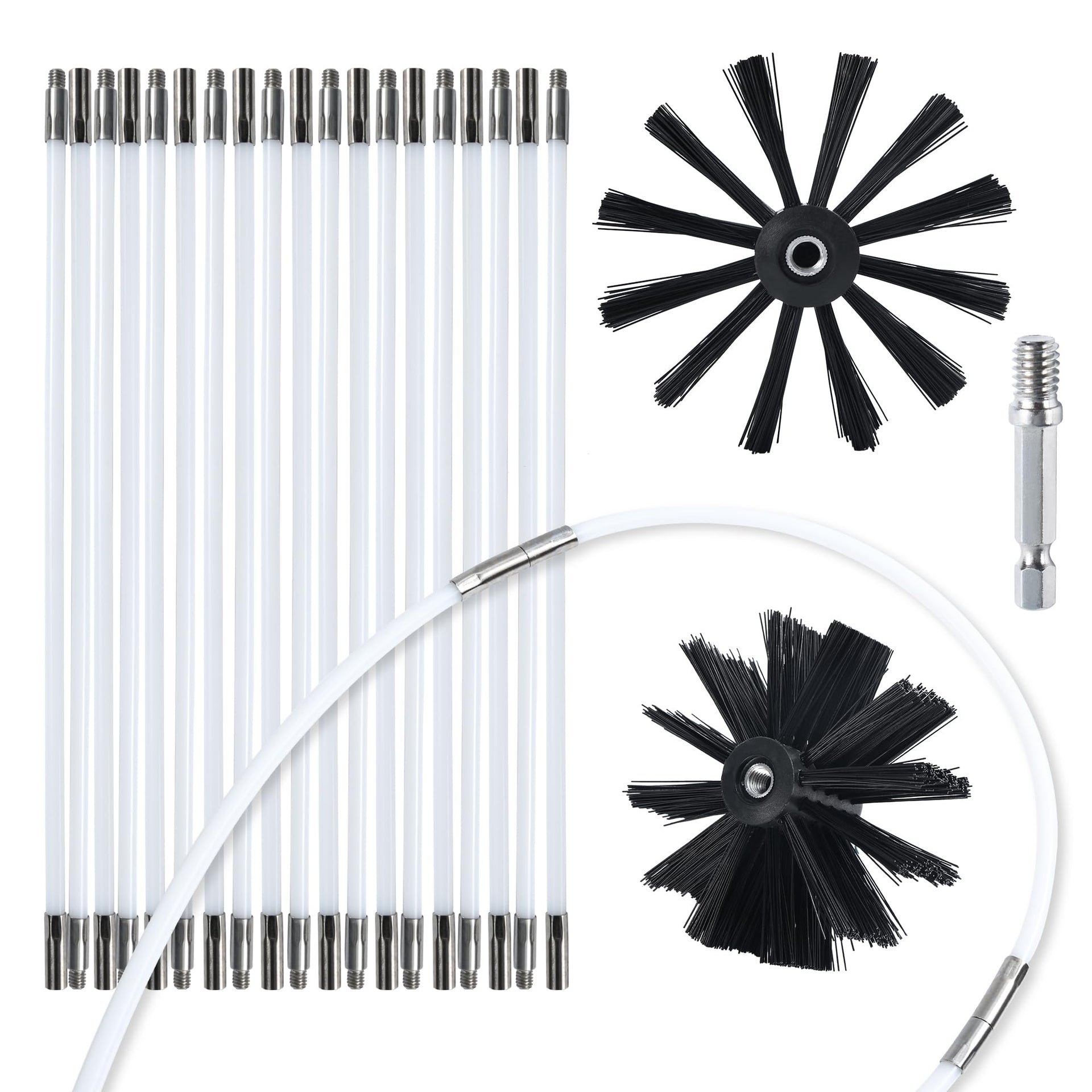 Dryer Vent Cleaner Kit Chimney Sweep Cleaning Tools Pellet Stove Cleaner Kit Air Dryer Duct Fireplace Brushes for Easy Lint Cleaning with 4" and 6" Brush Heads