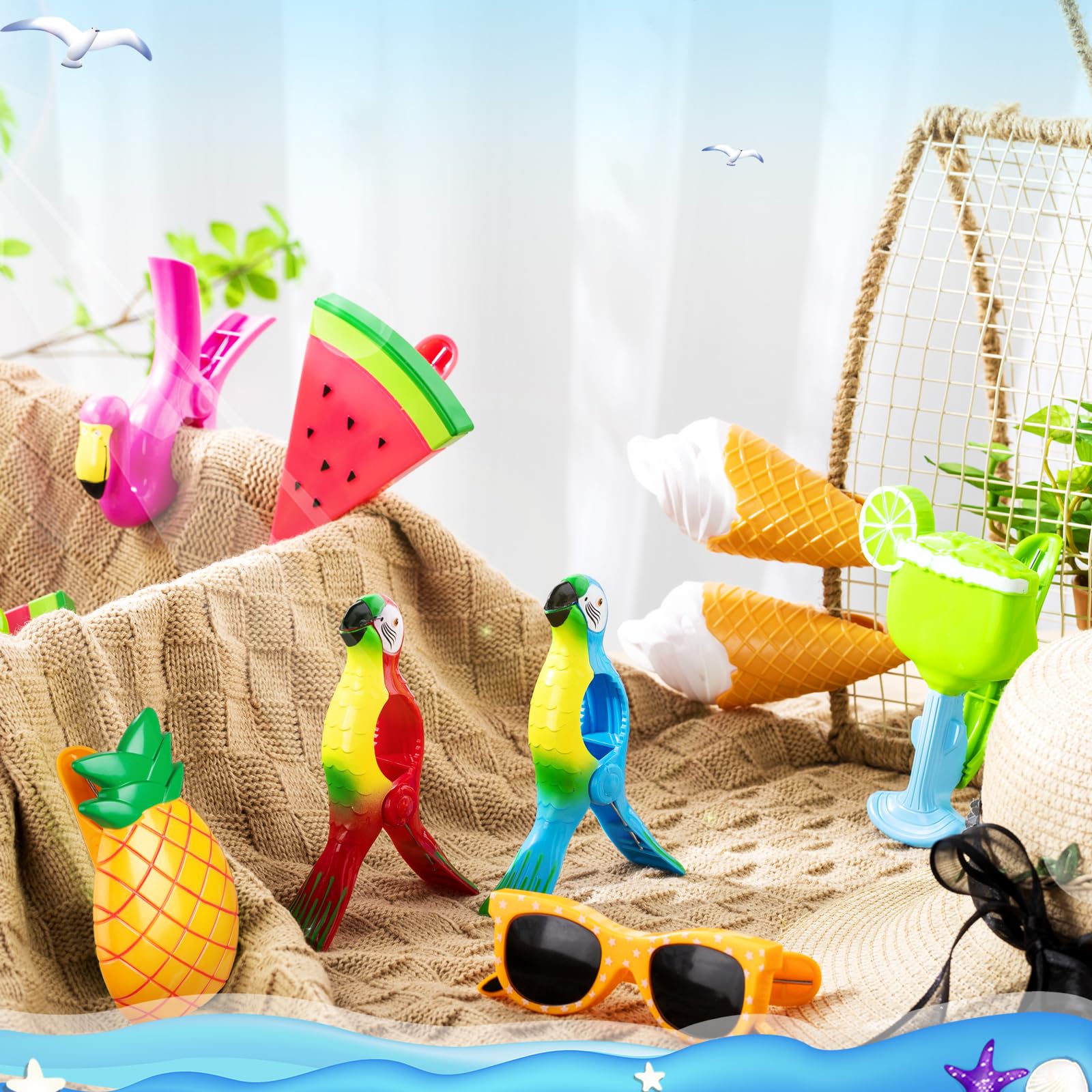 16 Pcs Beach Towel Clips for Beach Chairs Cute Towel Holder Cruise Clothes Pins for Lounge Chair Patio Pool (16 Count)
