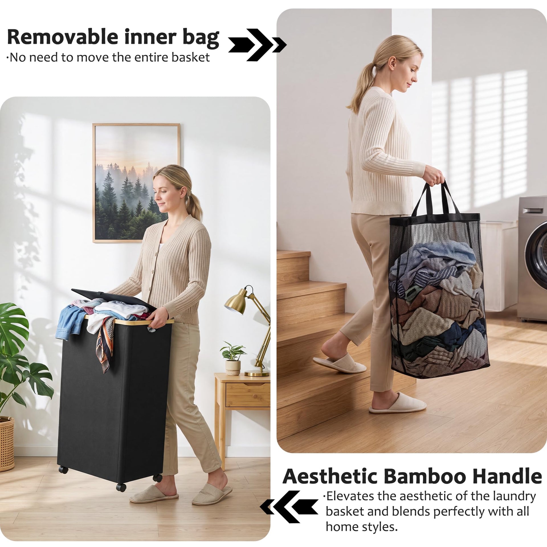 100L Laundry Basket with Wheels and Lid