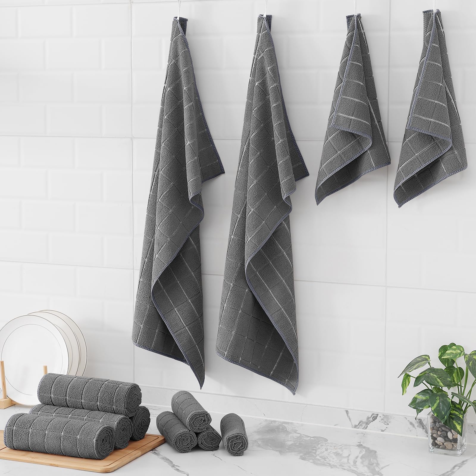 Microfiber Kitchen Towels and Dishcloths Sets (12 Count)