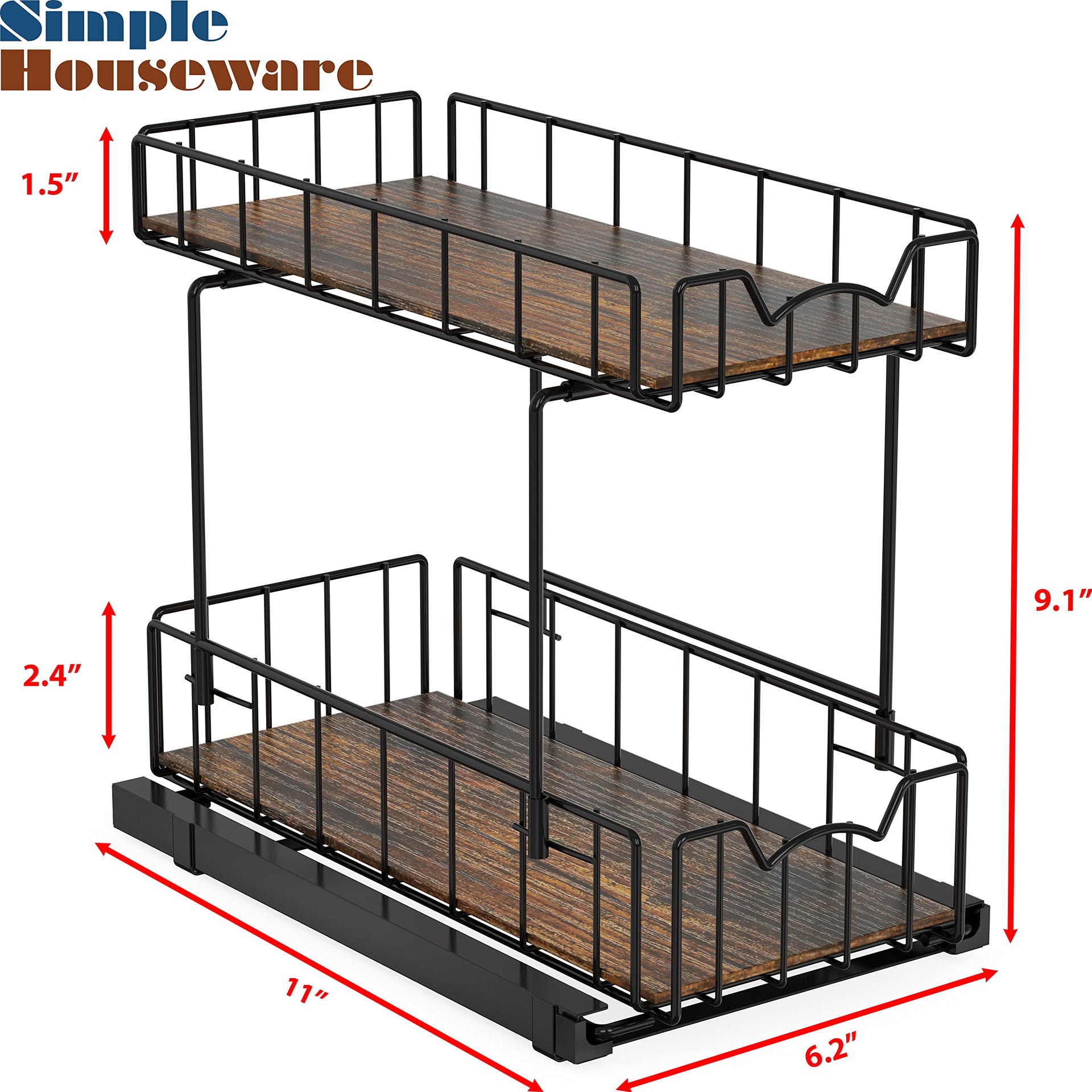 2 Tier Spice Rack Slide Out Wire Basket Drawer